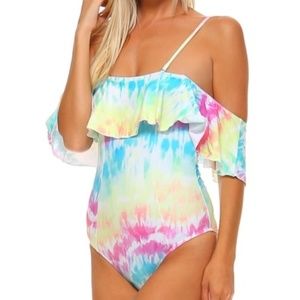 NEW Frill Pastel Watercolor 1 Piece Swimsuit S M L